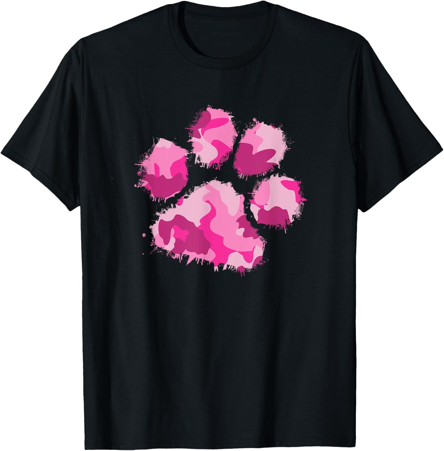 Camo Dog Paw Print Pink Shirt Camouflage Gift Women Military T-Shirt - T-Shirt | Black