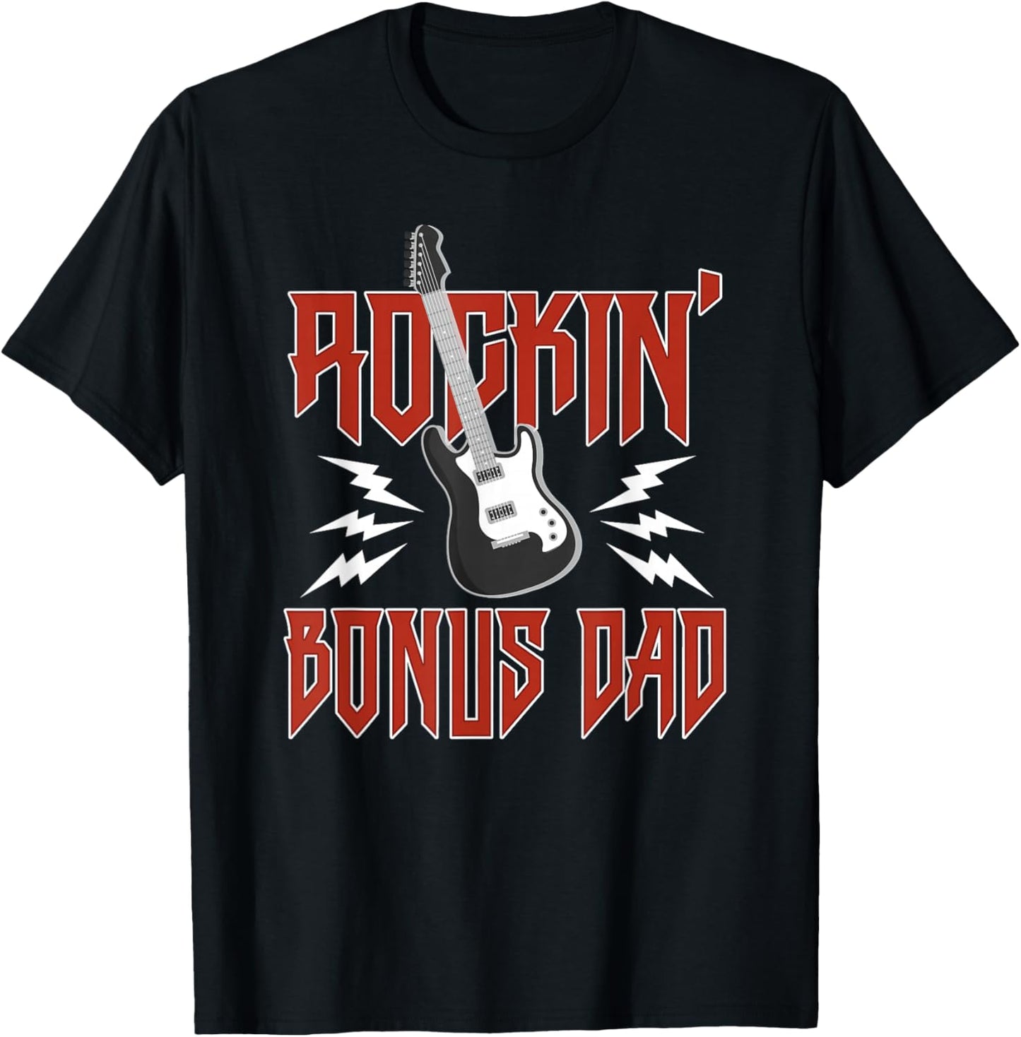 Bonus Dad Rockin One Birthday Family Matching Rock Guitar T-Shirt - T-Shirt | Black