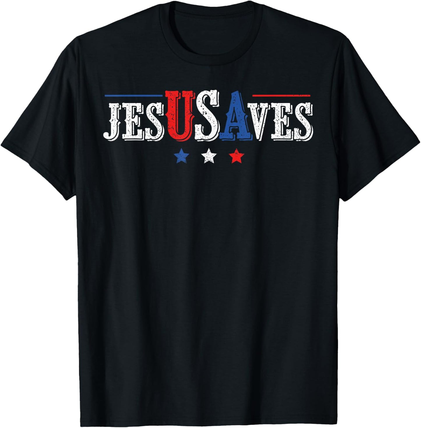 Jesus Saves USA American Flag Patriotic Christian 4th July T-Shirt - T-Shirt | Black