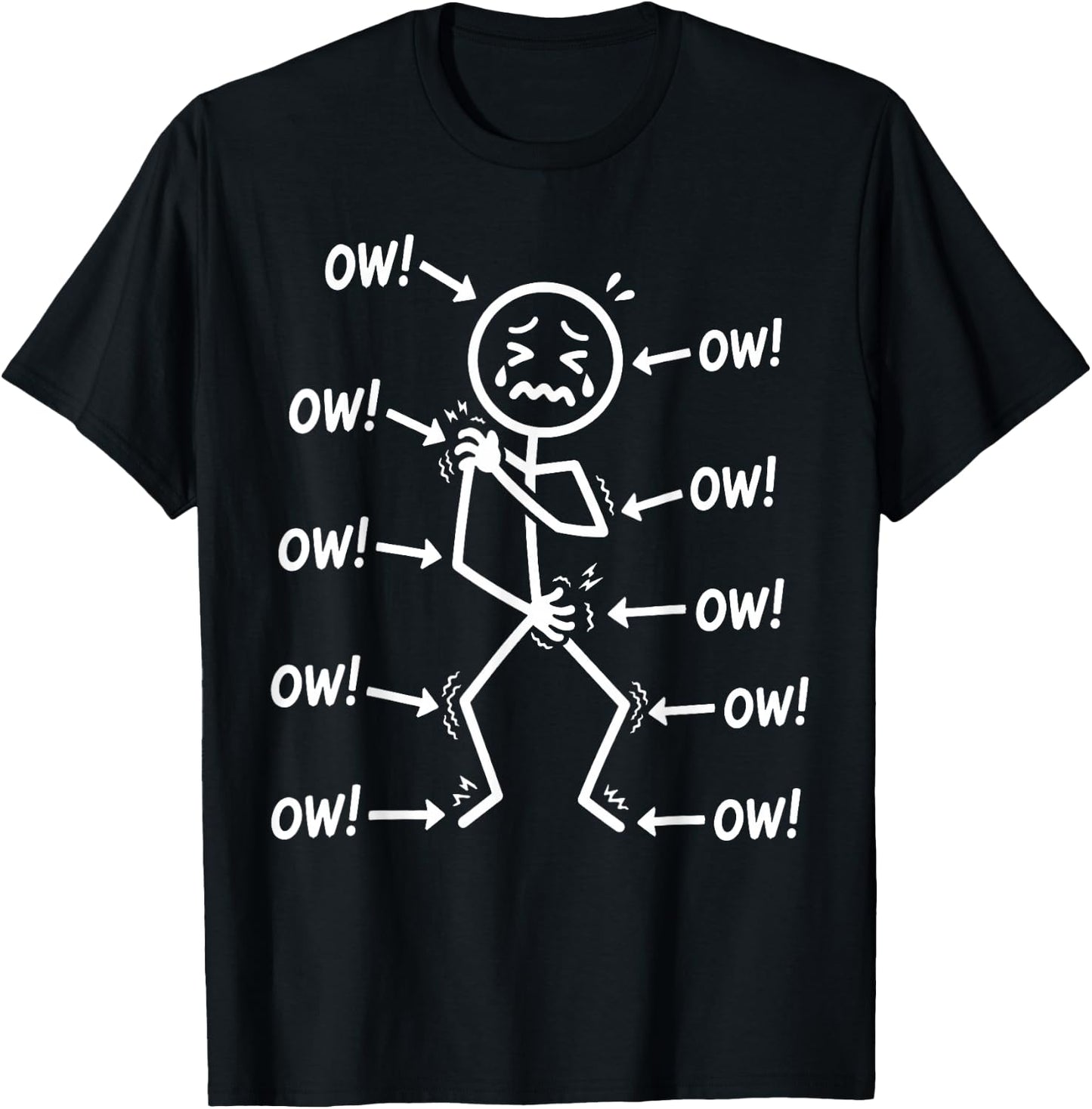 Funny Ow Ow Ow Ow Saying Body Pain Character Humor Sarcastic T-Shirt - T-Shirt | Black