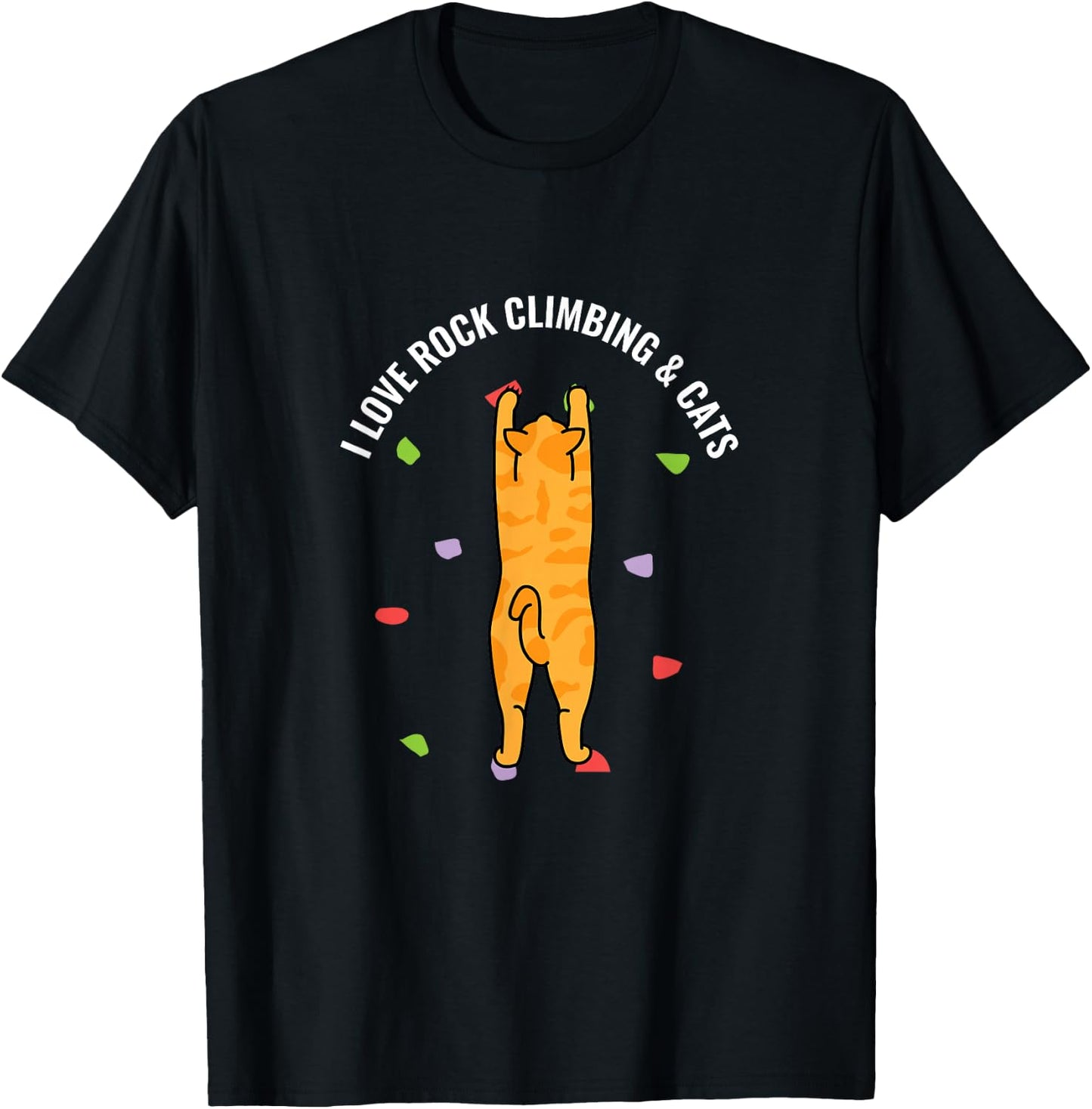 I Love Rock Climbing & Cats Cute Kitty Cat Feline Gift T-Shirt - T-Shirt | Black