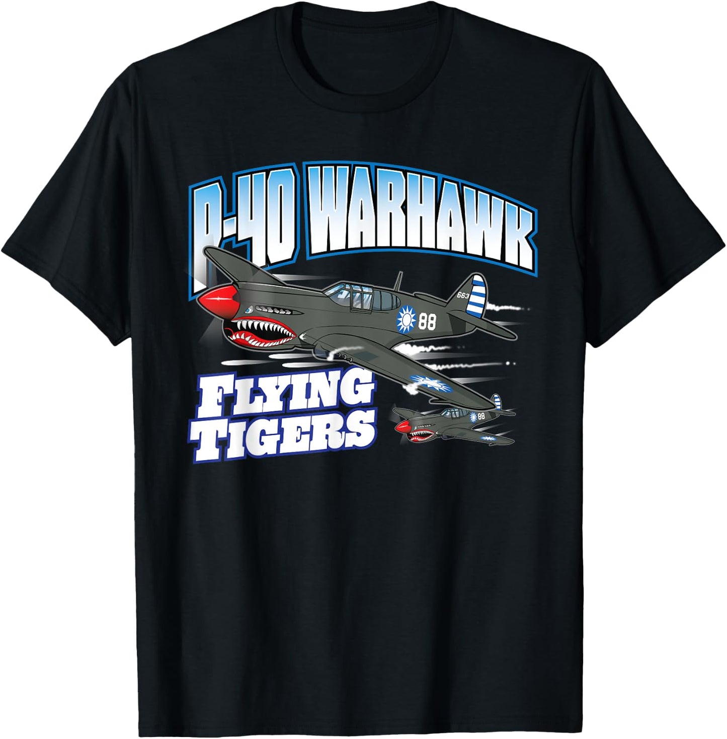 Toon Factory P-40 Warhawk Flying Tigers Warbirds -Adults Black T-Shirt - T-Shirt | Black