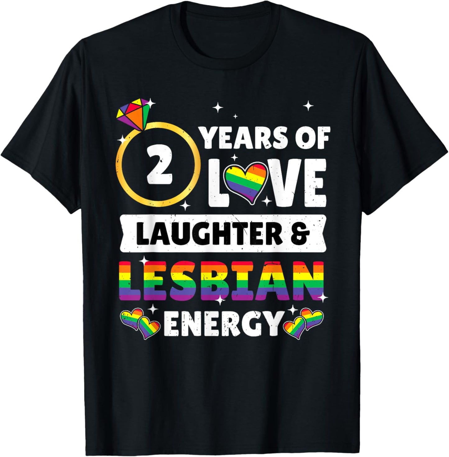 2 Years Lesbian Wedding Anniversary Lesbian Couple Matching T-Shirt - T-Shirt | Black