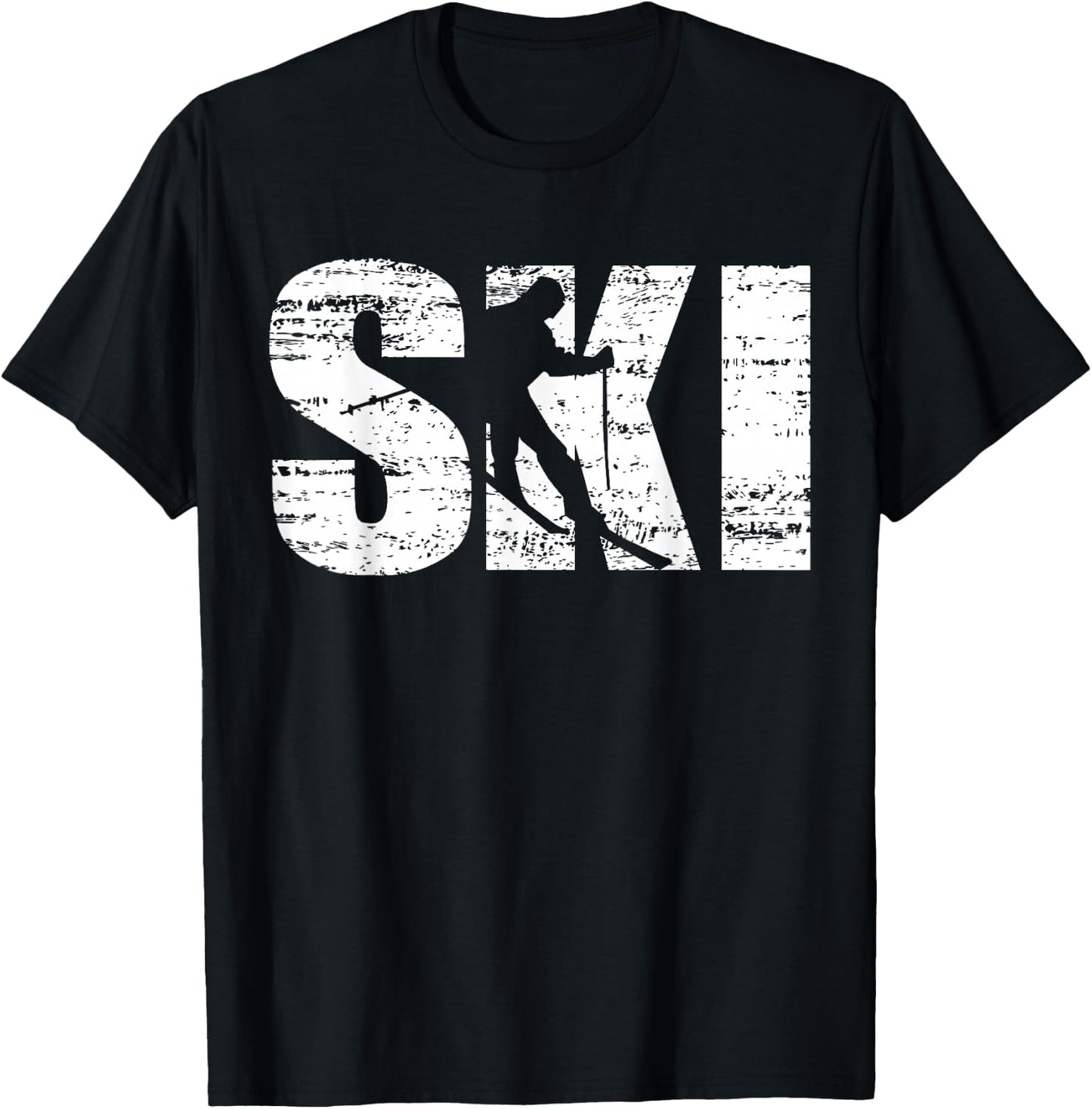 Ski - Distressed Look Skiing & Skiers T-Shirt - T-Shirt | Black