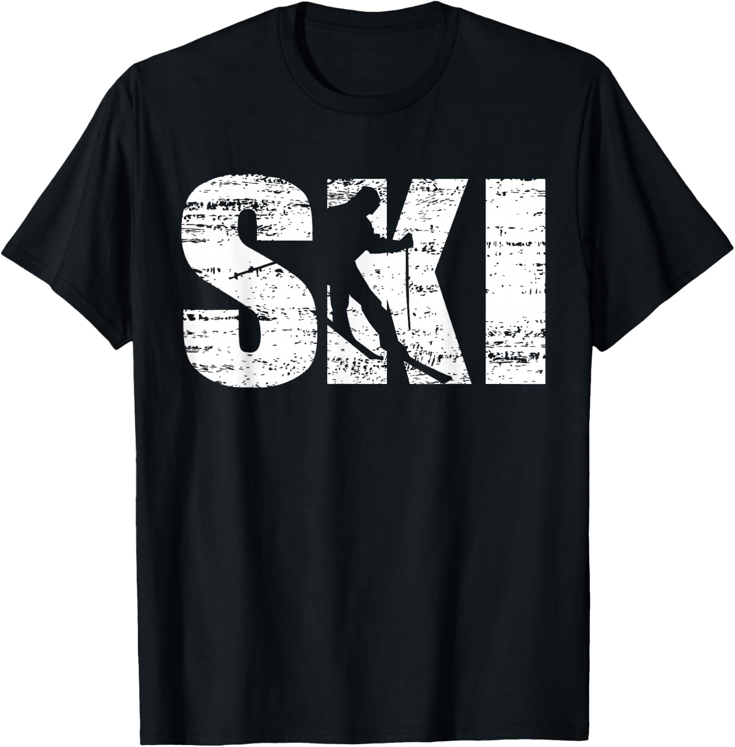Ski - Distressed Look Skiing & Skiers T-Shirt - T-Shirt | Black