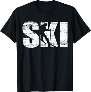 Ski - Distressed Look Skiing & Skiers T-Shirt - T-Shirt | Black