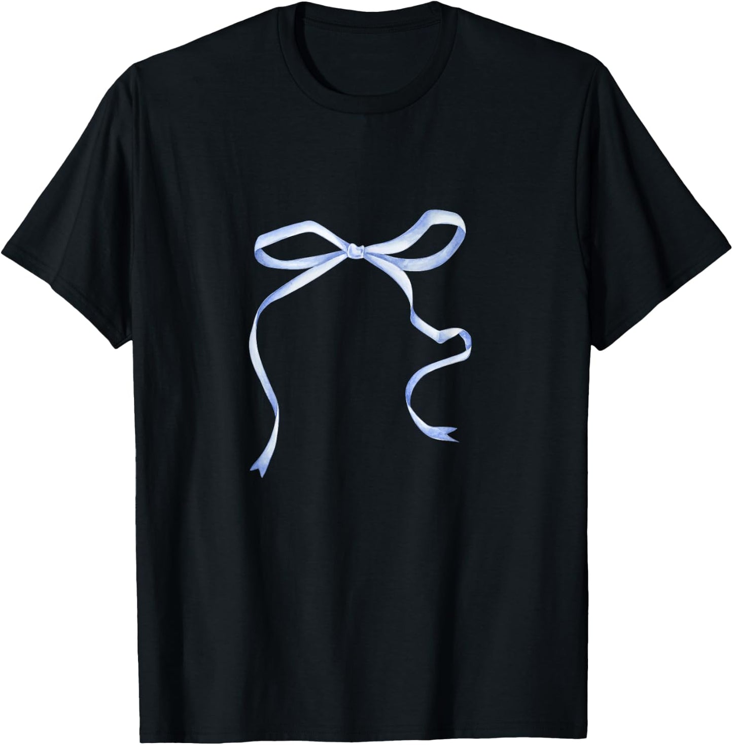 Cute Coquette Blue Bow Aesthetic Girl Women Pattern Decor T-Shirt - T-Shirt | Black