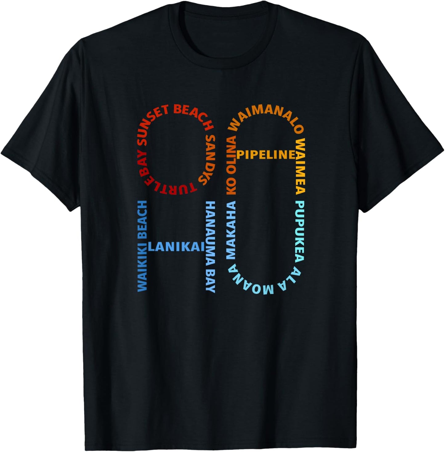 Oahu Beaches with Colored Text T-Shirt - T-Shirt | Black