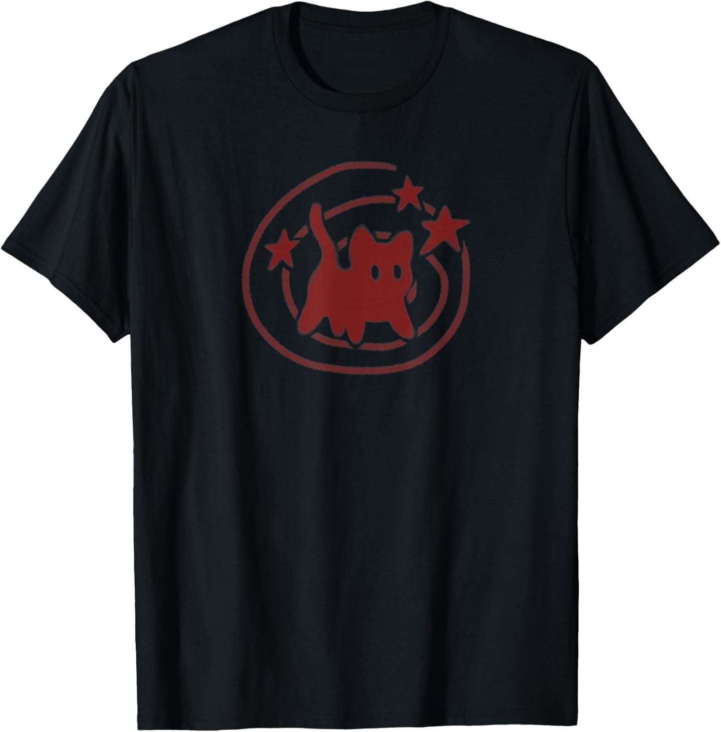 90s Y2K Scary Cat Tomcat is Scared under Starry Tail T-Shirt - T-Shirt | Black