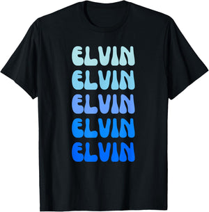 Elvin Retro Name Stack Design T-Shirt - T-Shirt | Black