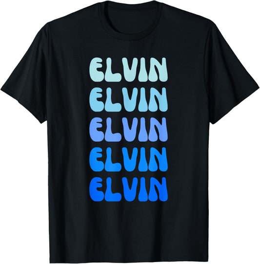 Elvin Retro Name Stack Design T-Shirt - T-Shirt | Black