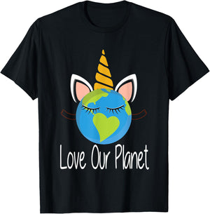 Toddler Girl Earth Day T Shirt Kids Unicorn Face Teen T-Shirt - T-Shirt | Black