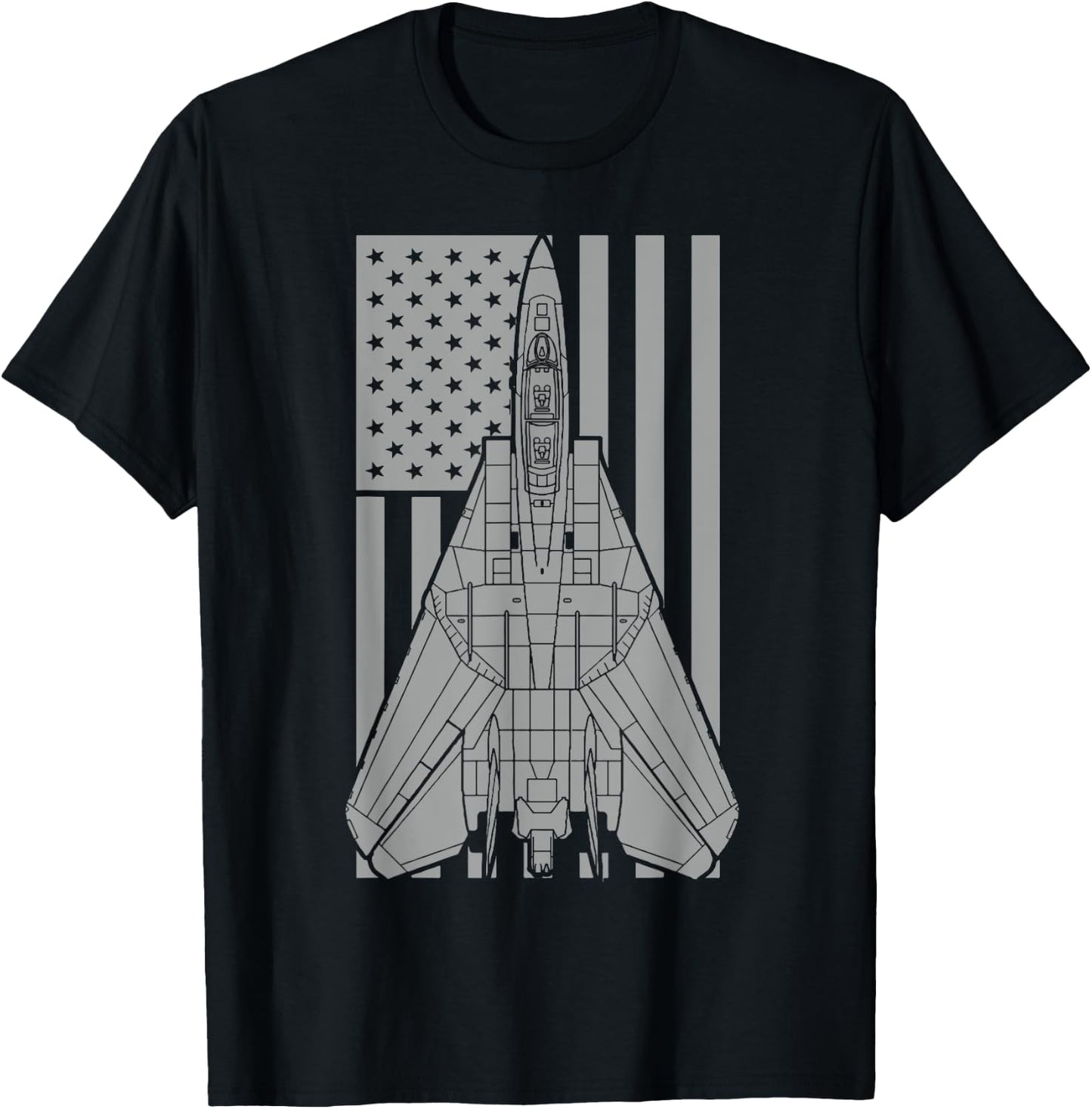 F-14 Tomcat Fighter Jet Military American Flag T-Shirt - T-Shirt | Black