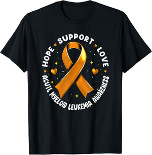 Hope Support Love Acute Myeloid Leukemia Awareness T-Shirt - T-Shirt | Black
