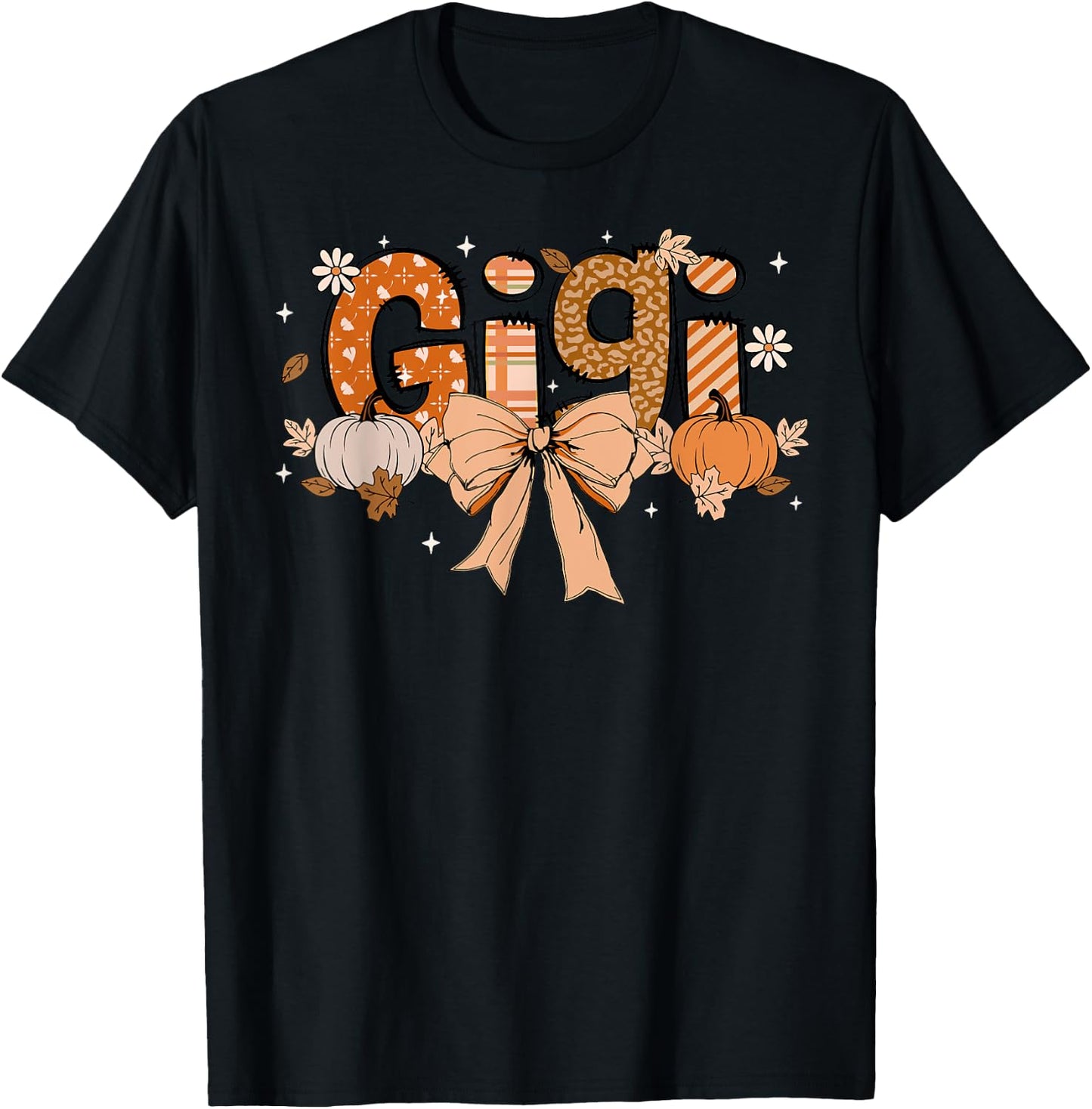 Gigi Pumpkin Fall Coquette Bow Thanksgiving Mom Women T-Shirt - T-Shirt | Black