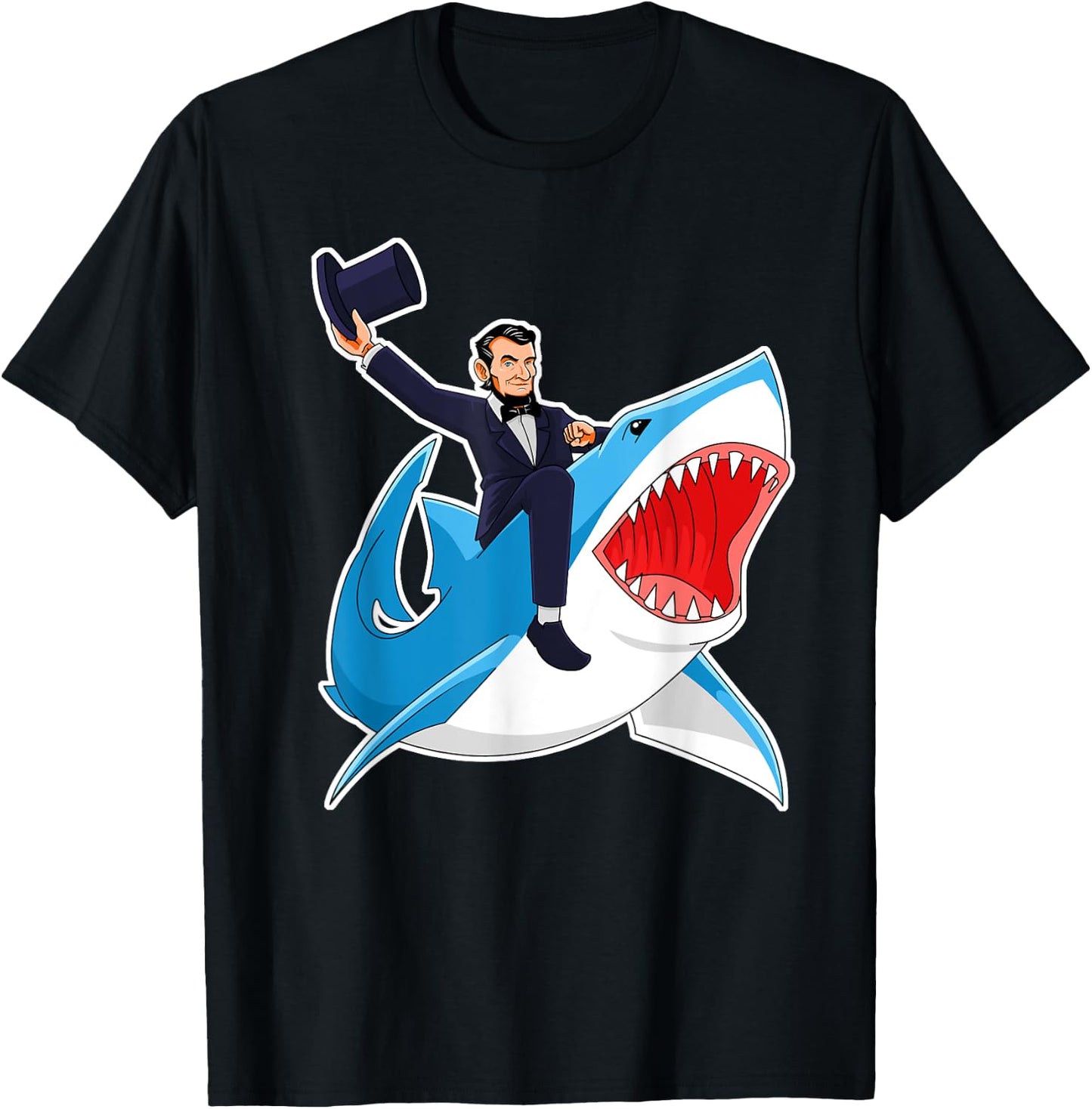 Abraham Lincoln Riding A Shark, Men Boys, 4th of July Abe T-Shirt - T-Shirt | Black