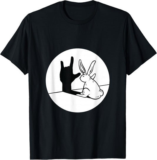 ILY Rabbit ASL Hand Gesture Deaf Hearing Loss Awareness T-Shirt - T-Shirt | Black