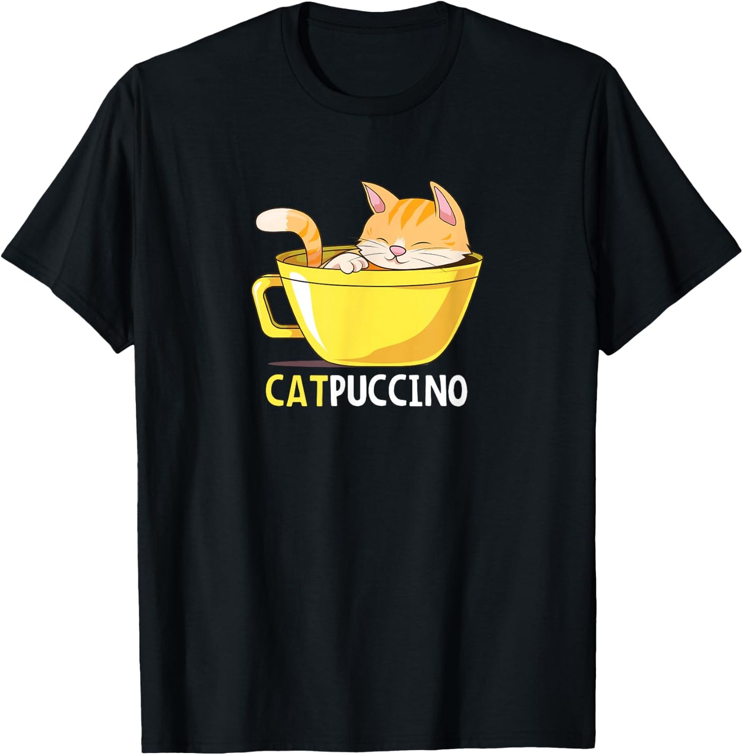 Funny Cat Catpuccino Cappuccino Coffee Cute Kitten Design T-Shirt - T-Shirt | Black