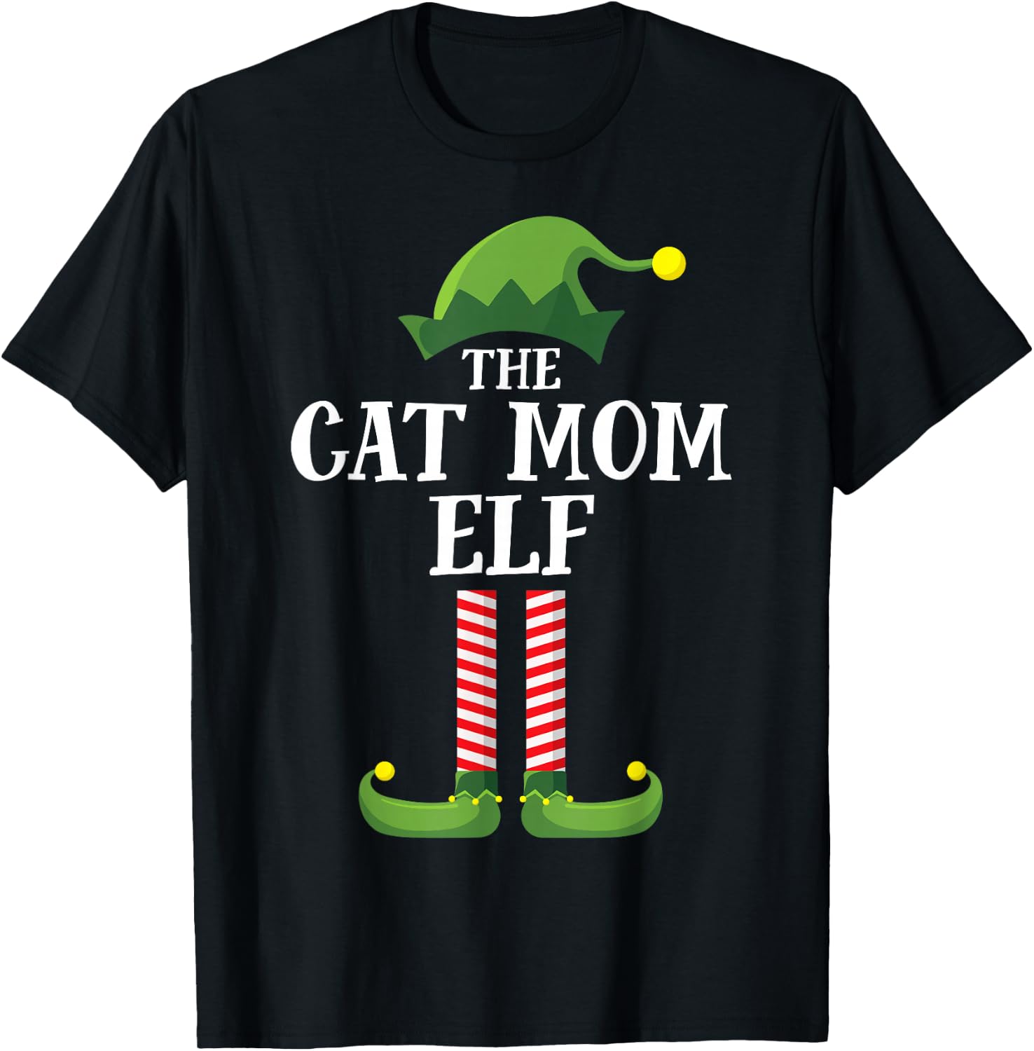 Cat Mom Elf Matching Family Group Christmas Party Pyjamas Women Kids T-Shirt - T-Shirt | Black