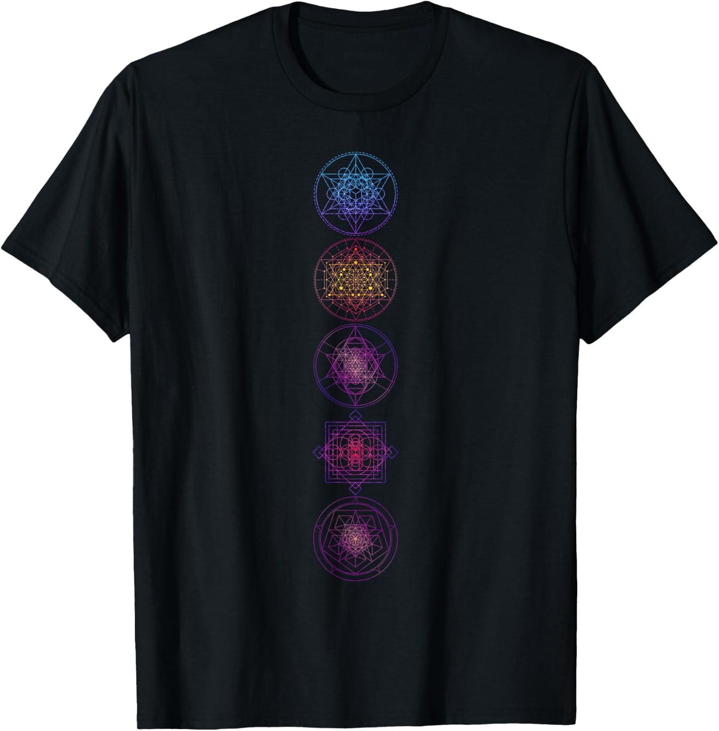 Sacred geometry Symbols With Flower of Life Gradient Colors T-Shirt - T-Shirt | Black