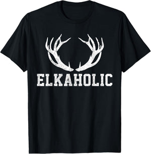 Elk Hunting Elkaholic Antler Funny Elk Hunter Gift T-Shirt - T-Shirt | Black