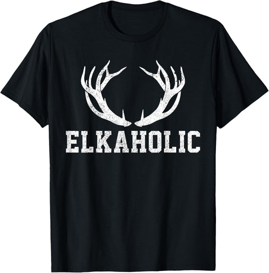 Elk Hunting Elkaholic Antler Funny Elk Hunter Gift T-Shirt - T-Shirt | Black