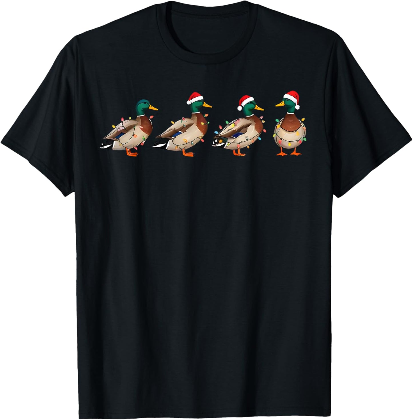 Mallard Duck Santa Christmas Lights T-Shirt - T-Shirt | Black