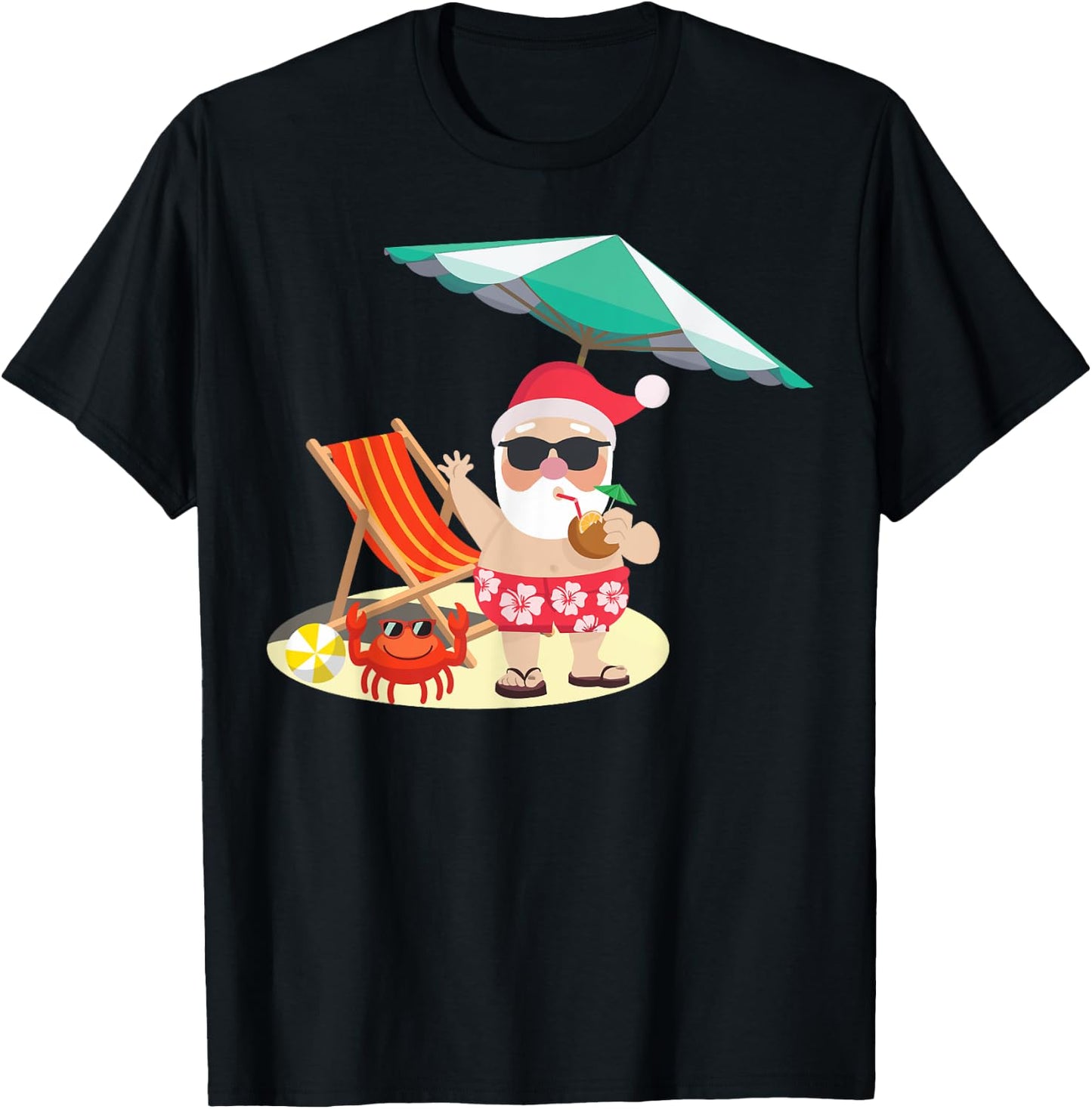 Santa Claus Beach Funny Summer Christmas In July Men Women Kids T-Shirt - T-Shirt | Black