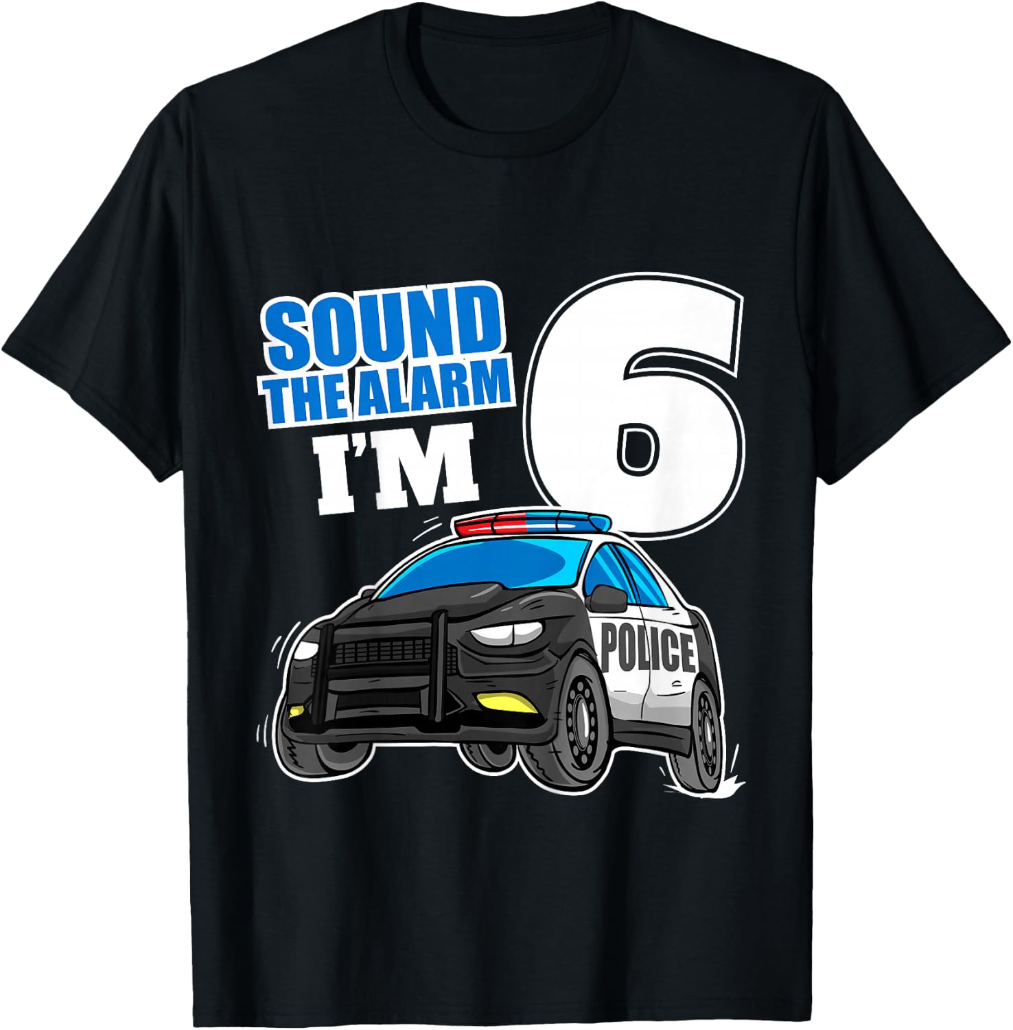 Kids Police Car 6th Birthday Boy 6 Cop Policeman Officer Six T-Shirt - T-Shirt | Black