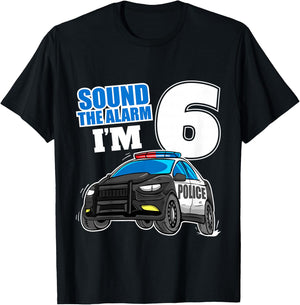 Kids Police Car 6th Birthday Boy 6 Cop Policeman Officer Six T-Shirt - T-Shirt | Black