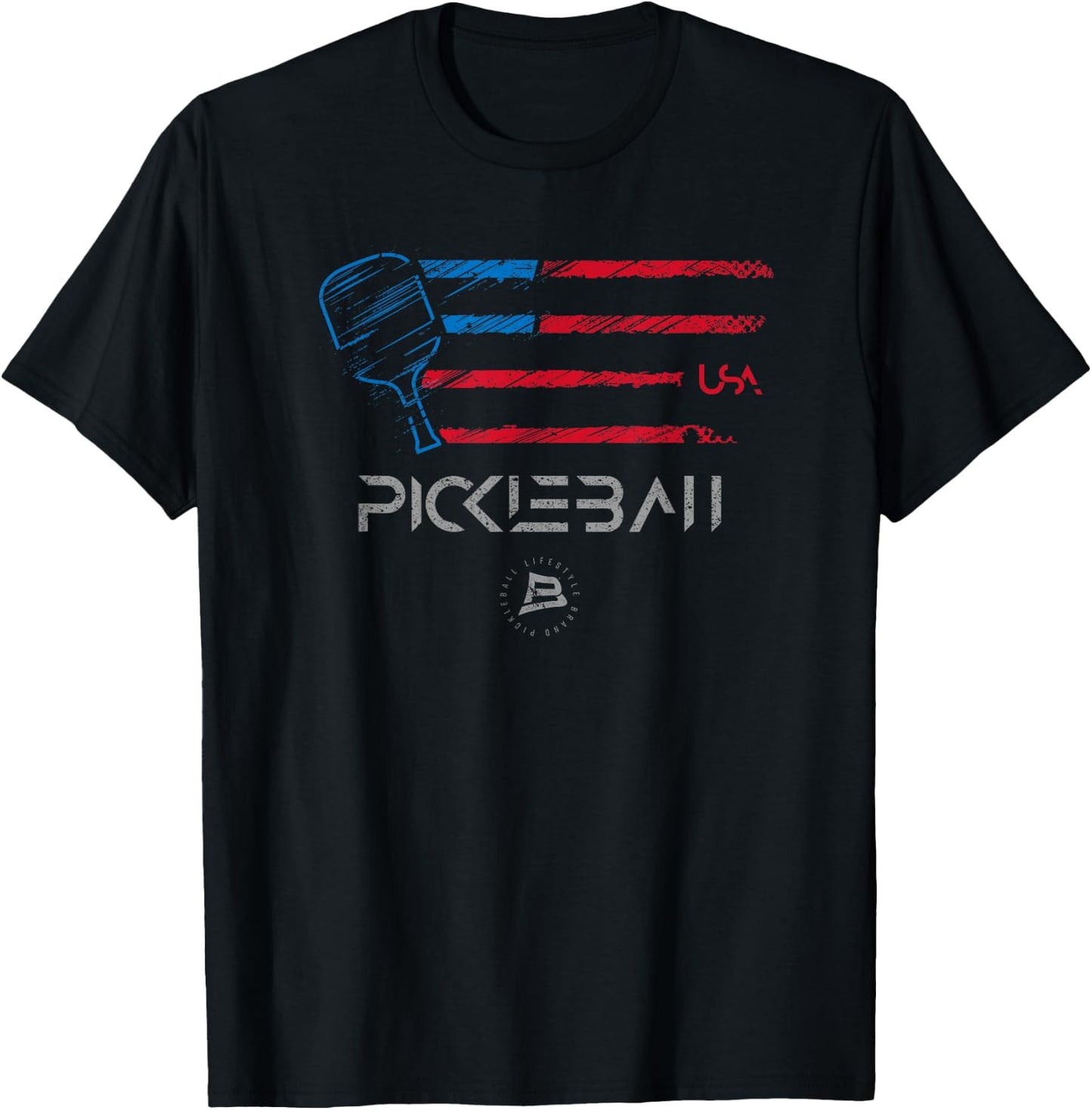 Pickleball Distressed USA Flag Design T-Shirt - T-Shirt | Black