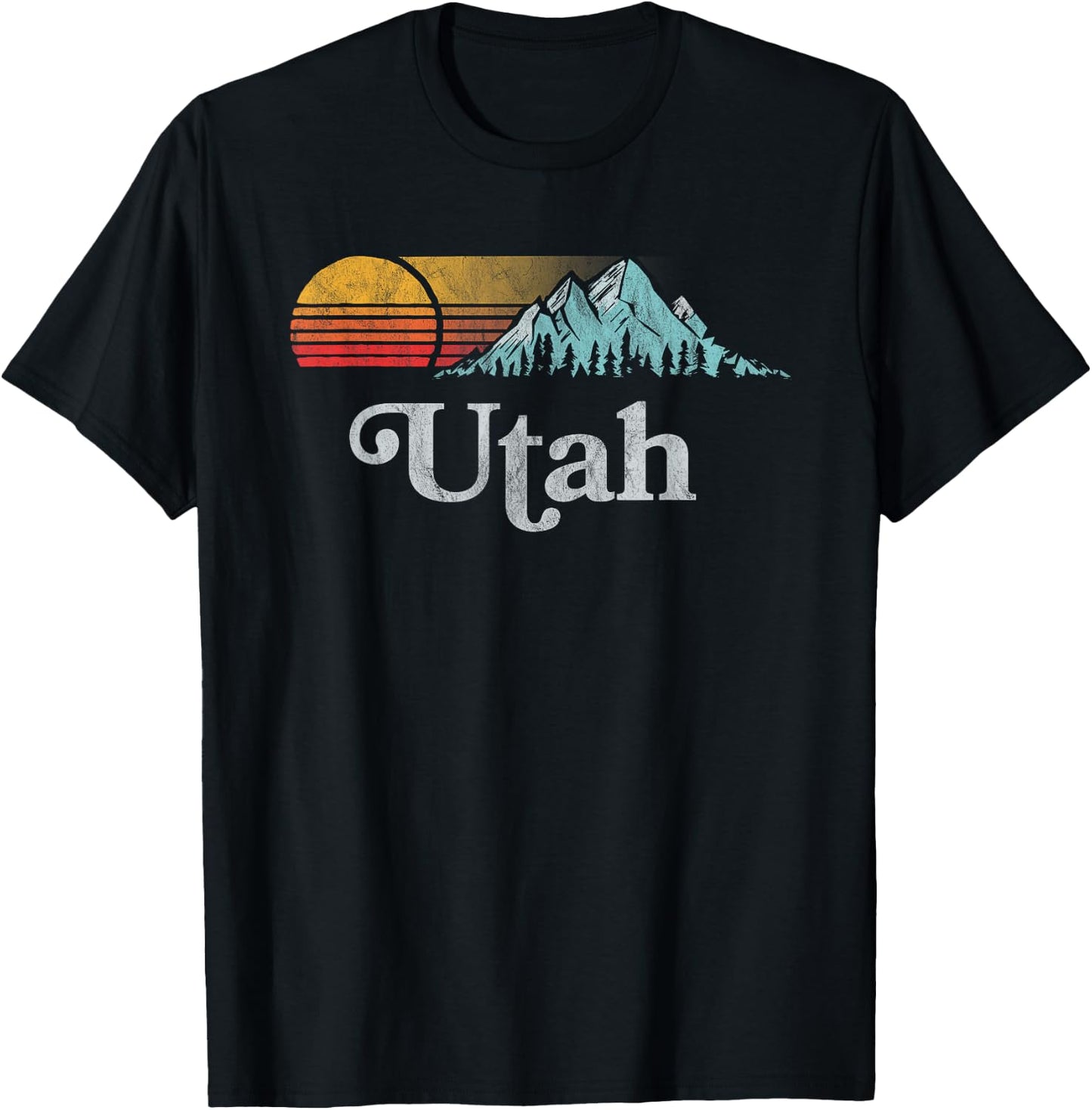 Utah Vintage Mountain Sunset Eighties Retro Graphic T-Shirt - T-Shirt | Black