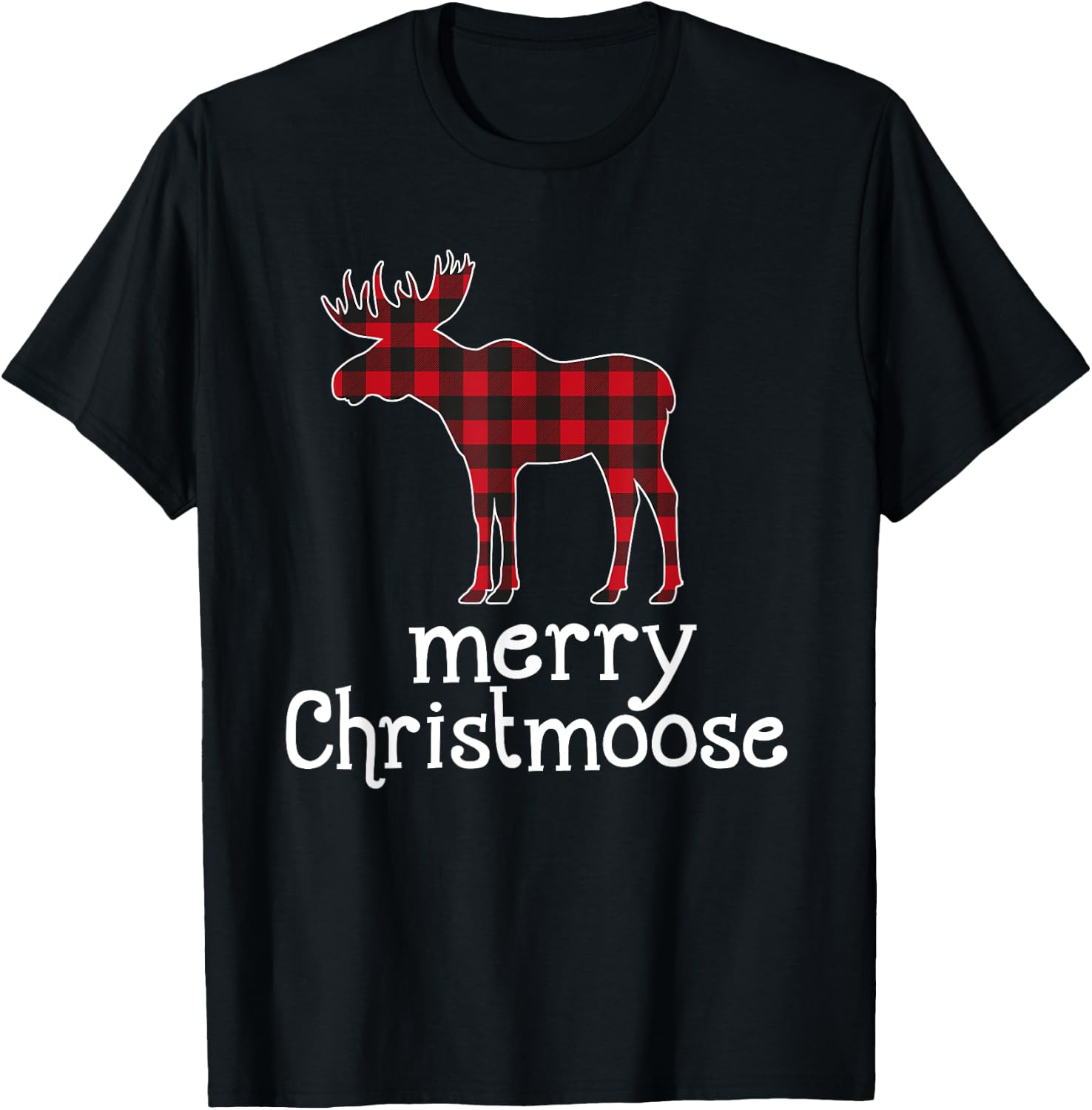 Red Plaid Merry Christmoose Christmas T Shirt Moose Lovers T-Shirt - T-Shirt | Black