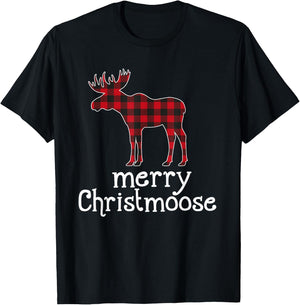 Red Plaid Merry Christmoose Christmas T Shirt Moose Lovers T-Shirt - T-Shirt | Black