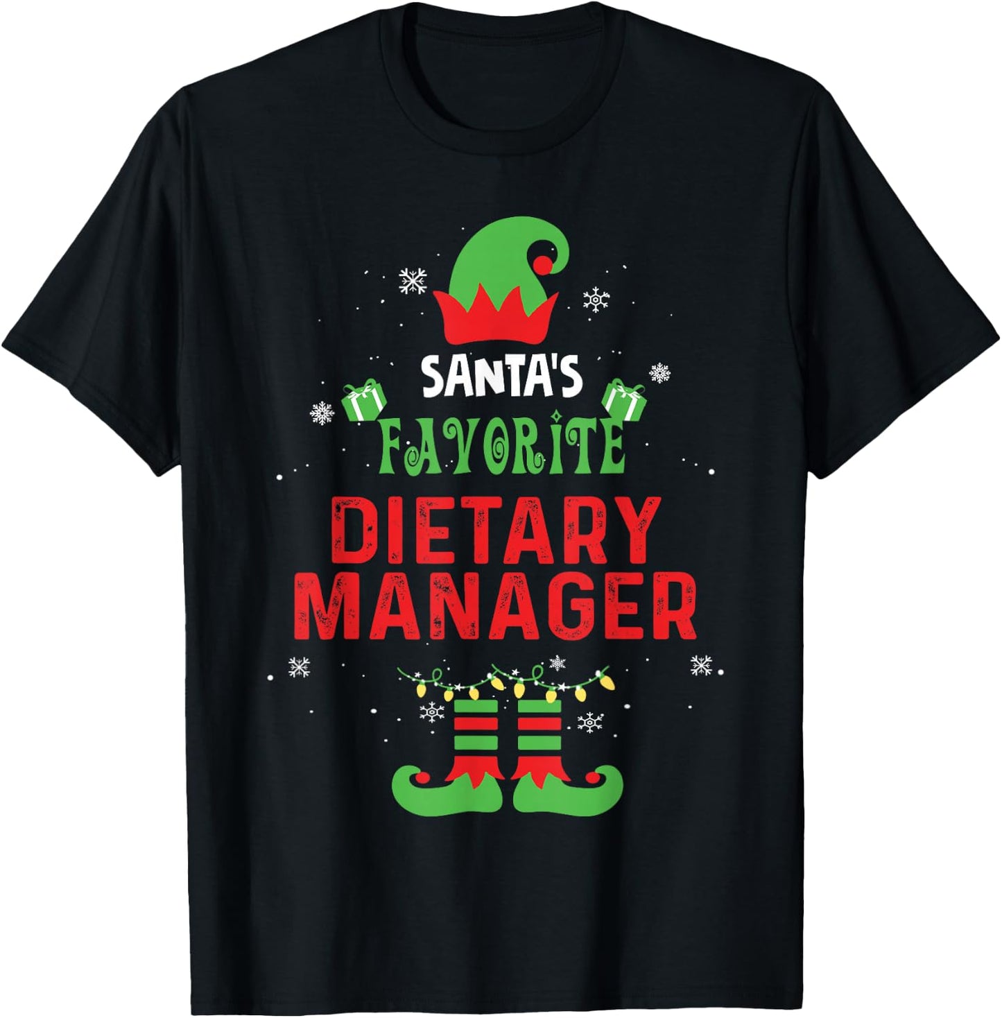 Santa's Favorite Dietary Manager Funny Family Xmas T-Shirt - T-Shirt | Black
