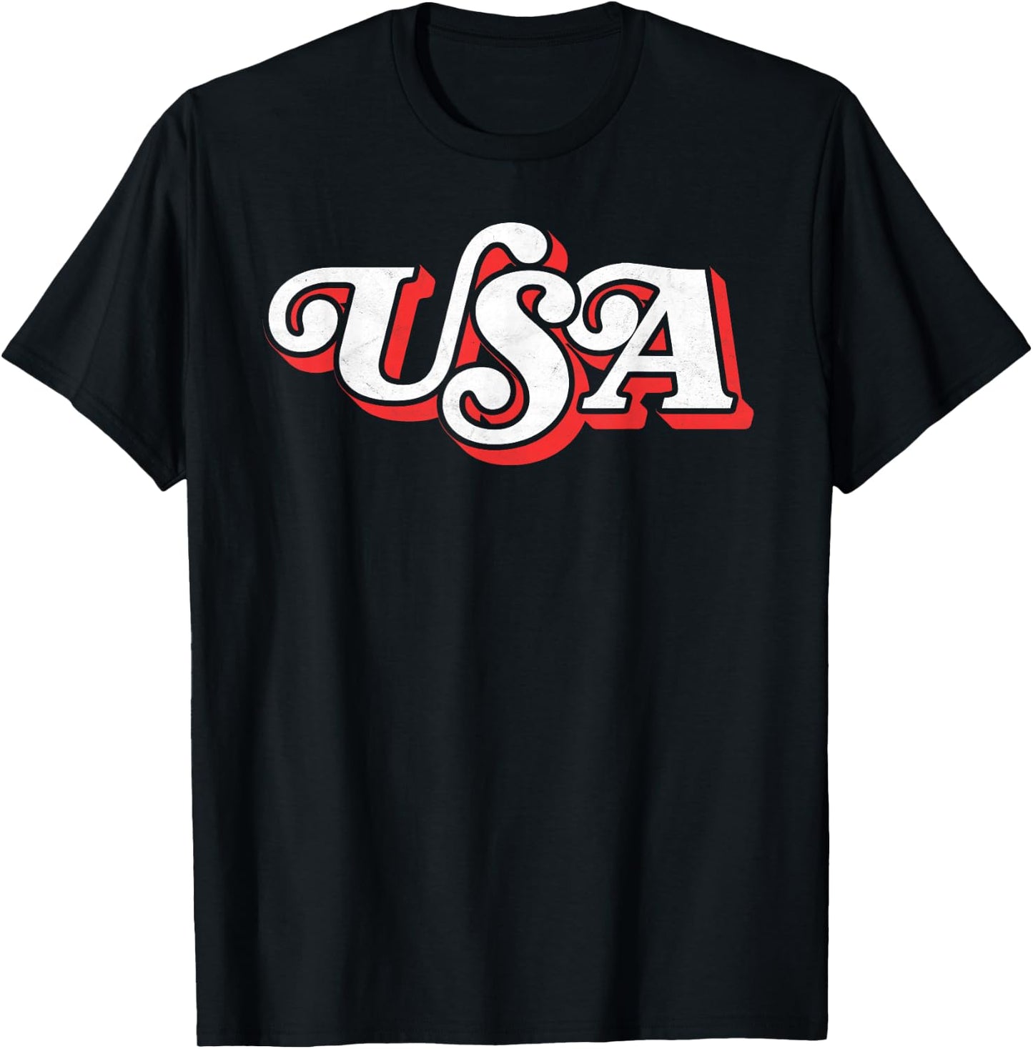 Vintage USA Retro Typography Patriotic 4th of July 80's T-Shirt - T-Shirt | Black