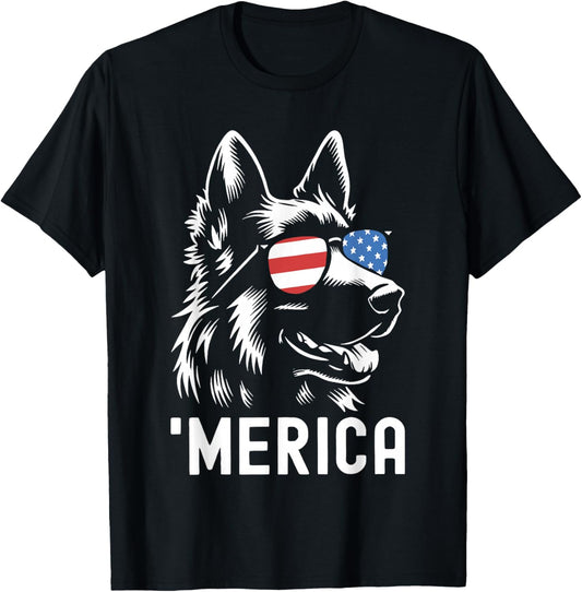 German Shepherd 4th of July Merica T-Shirt - T-Shirt | Black
