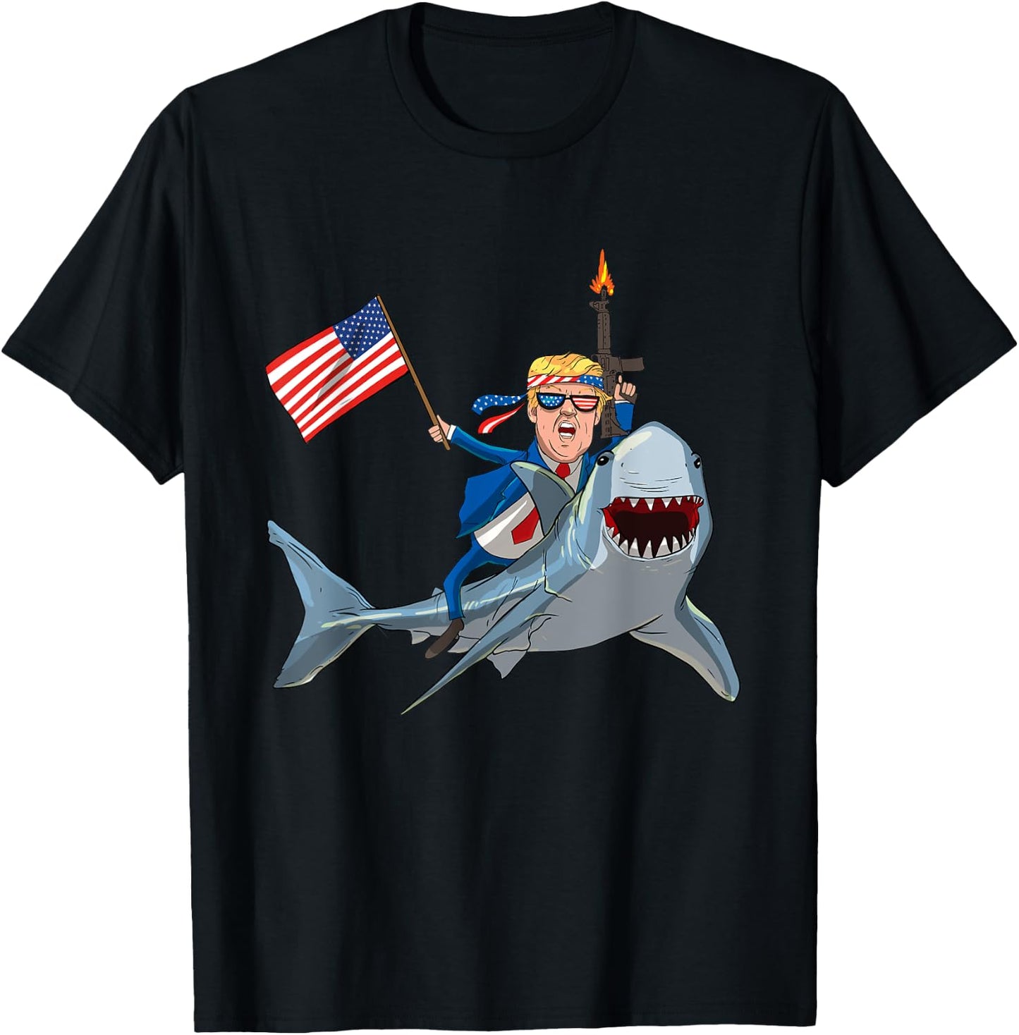 Trump Riding Shark Patriotic USA Supporter Men T-Shirt - T-Shirt | Black
