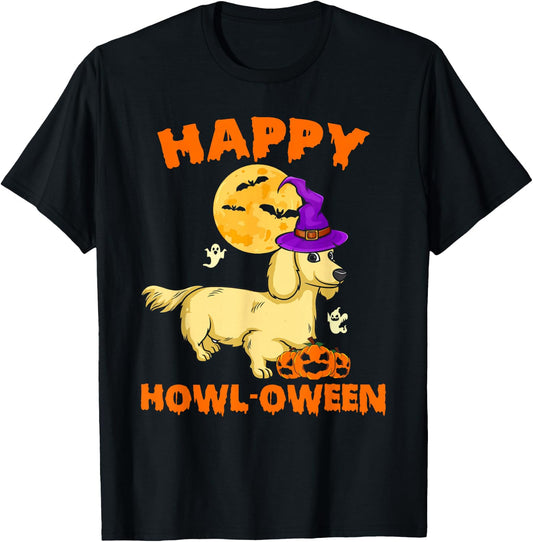 Cream Dachshund Witch Costume Dog Lover Happy Halloween Men Women T-Shirt - T-Shirt | Black