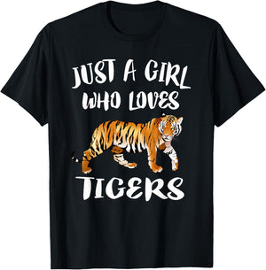 Just A Girl Who Loves Tigers Tiger Animal Lover Gift T-Shirt - T-Shirt | Black