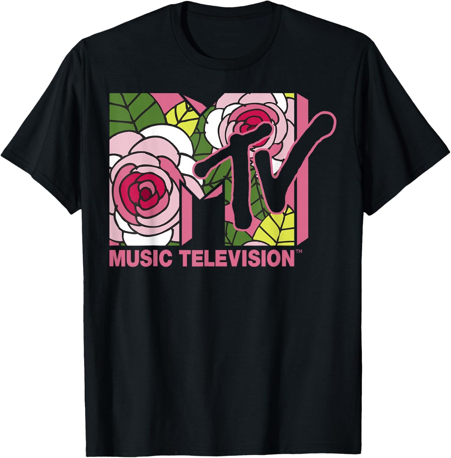 MTV Floral Roses Music Television Logo T-Shirt - T-Shirt | Black