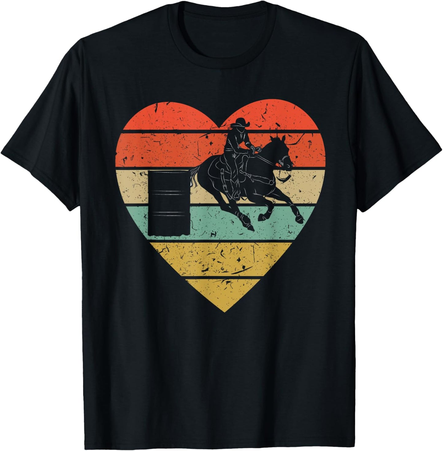 Barrel Racing Vintage Design | Retro Horse Rider Heart Sport T-Shirt - T-Shirt | Black