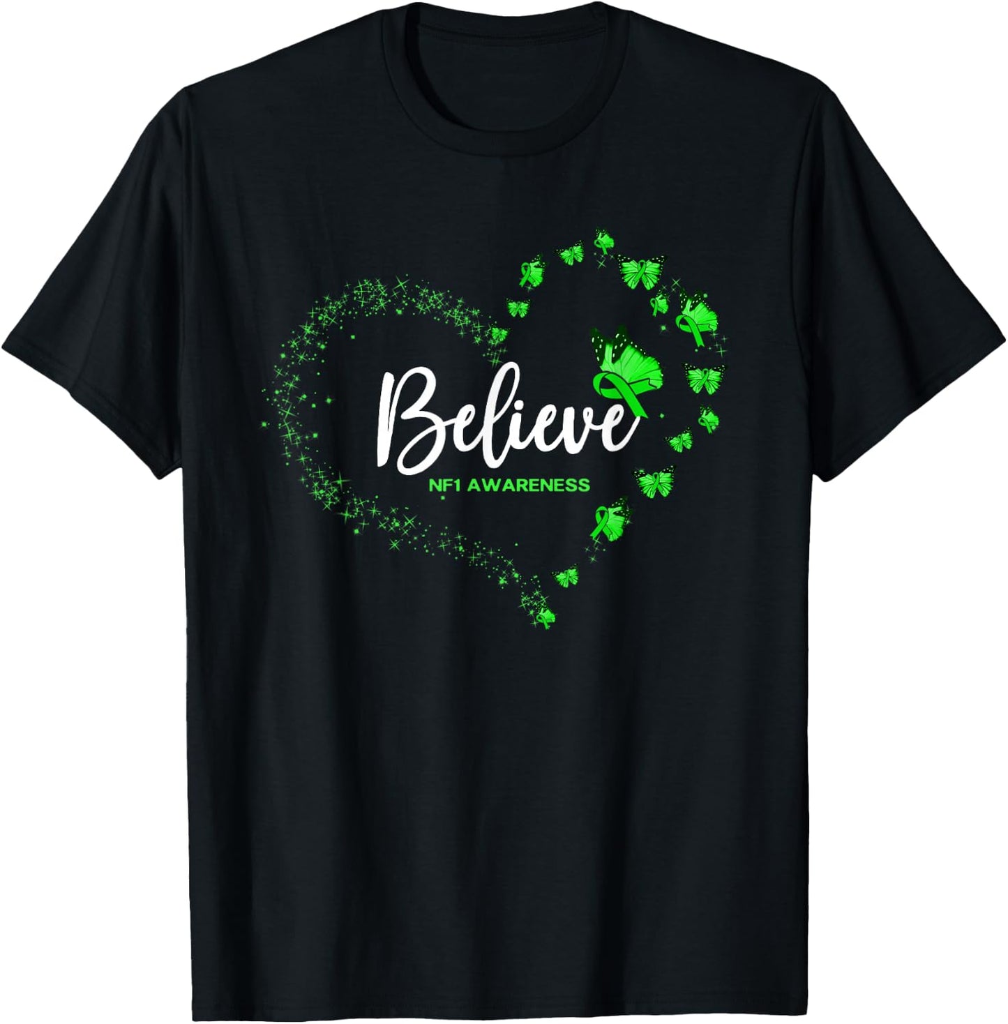 NF1 Awareness Butterfly Believe T-Shirt - T-Shirt | Black