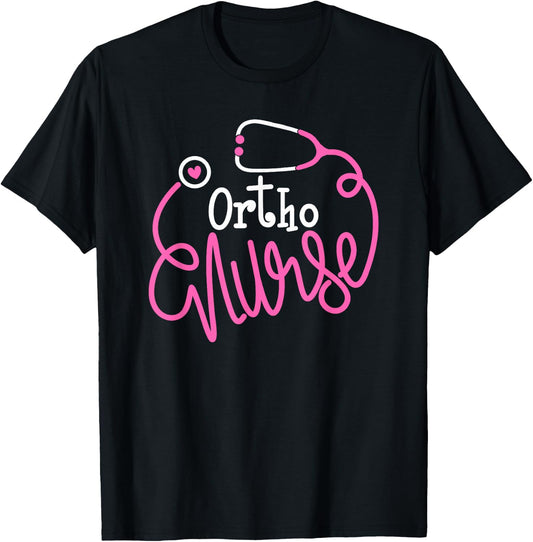 Ortho Nurse Stethoscope Orthopedic Nursing Department T-Shirt - T-Shirt | Black