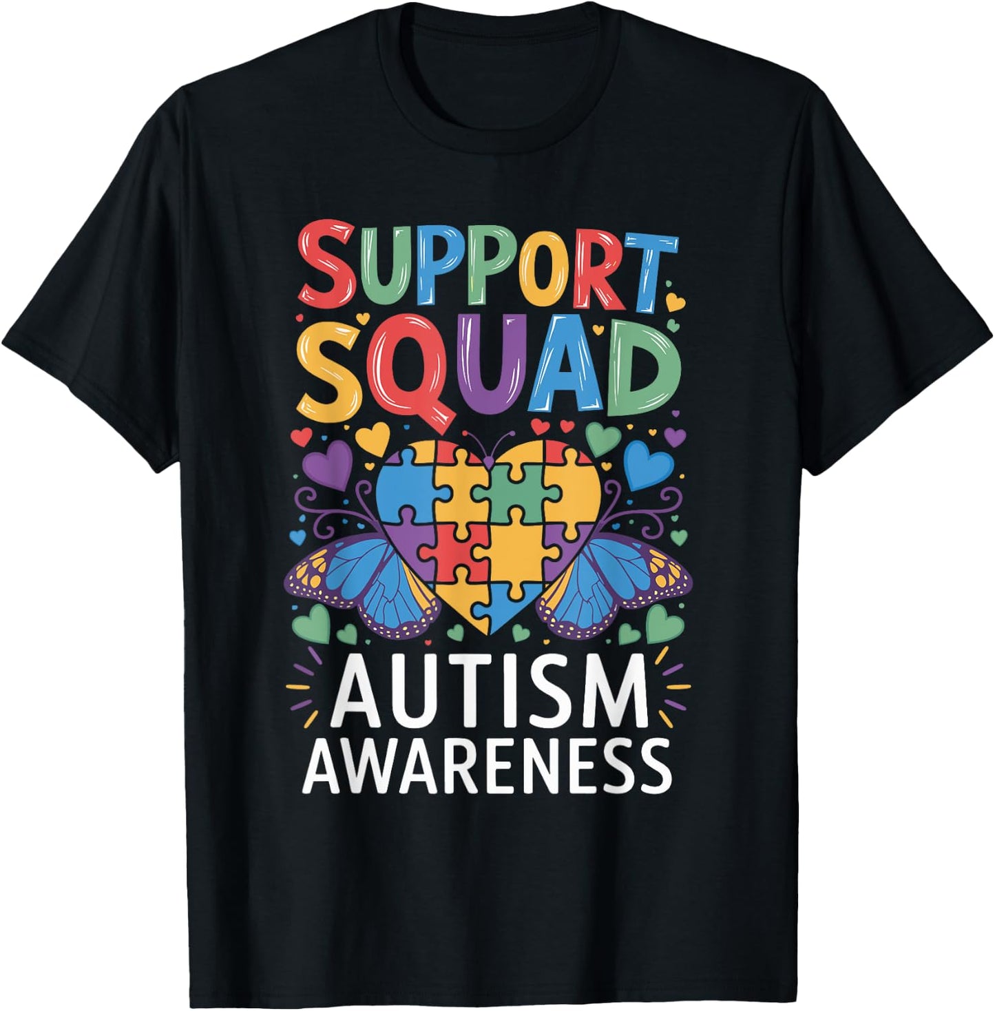 Autism Awareness Support Squad T-Shirt - T-Shirt | Black