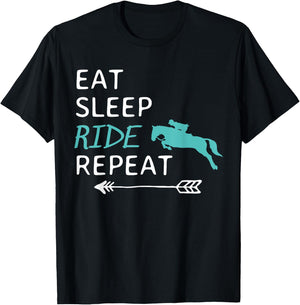 Eat Sleep Ride Horses Repeat Horseback Riding T-Shirt - T-Shirt | Black