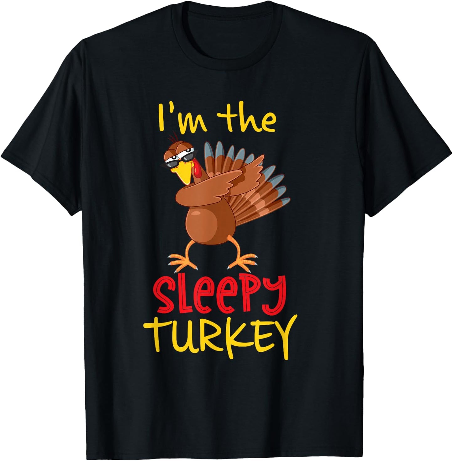 Funny Sleepy Turkey Matching Family Group Thanksgiving Party T-Shirt - T-Shirt | Black