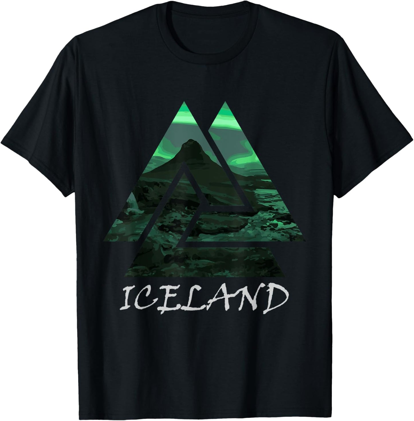 Iceland Northern Lights Triangle , Nature T-Shirt - T-Shirt | Black