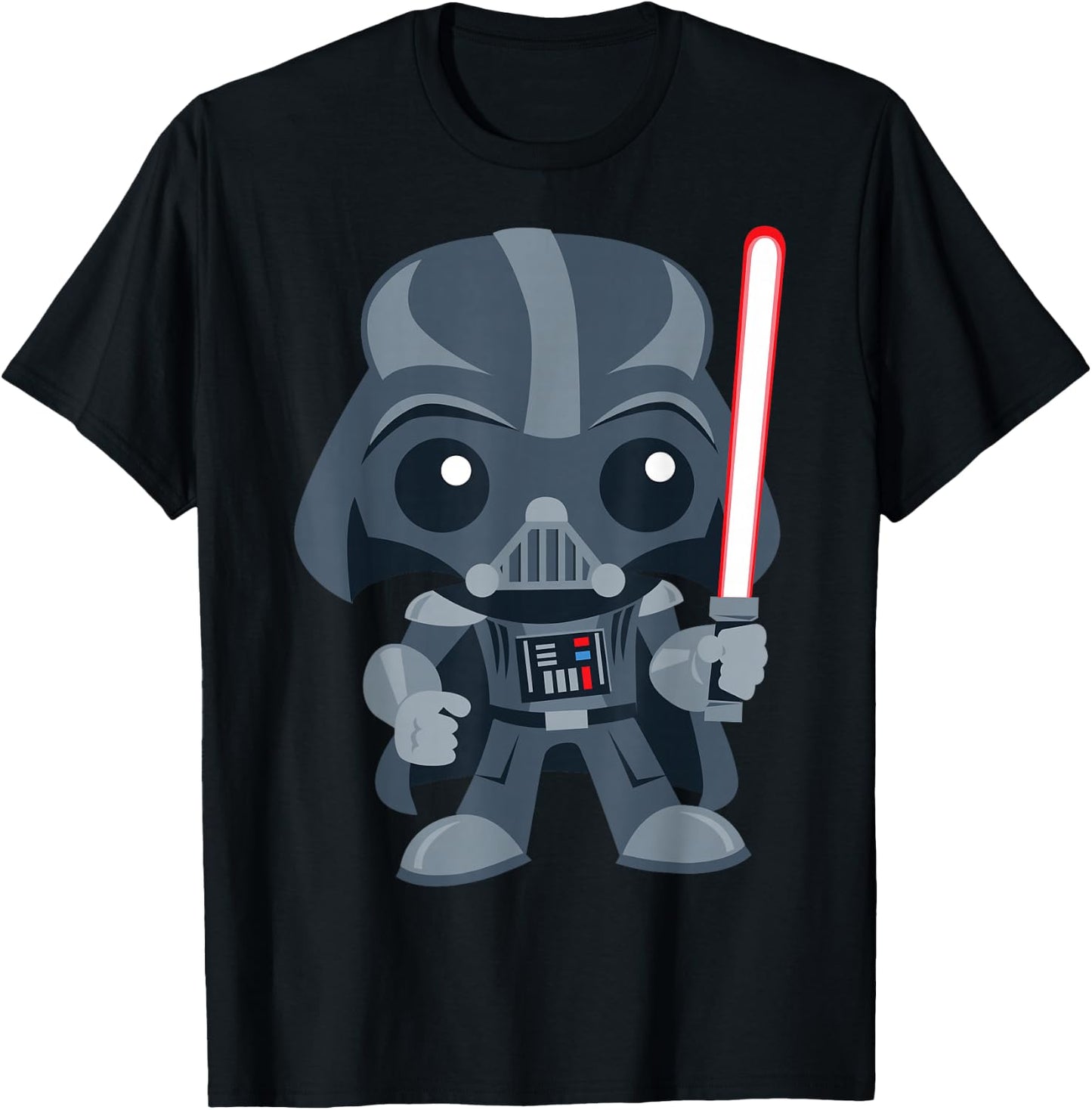 Star Wars Cute Darth Vader and Cartoon Saber Graphic T-Shirt - T-Shirt | Black