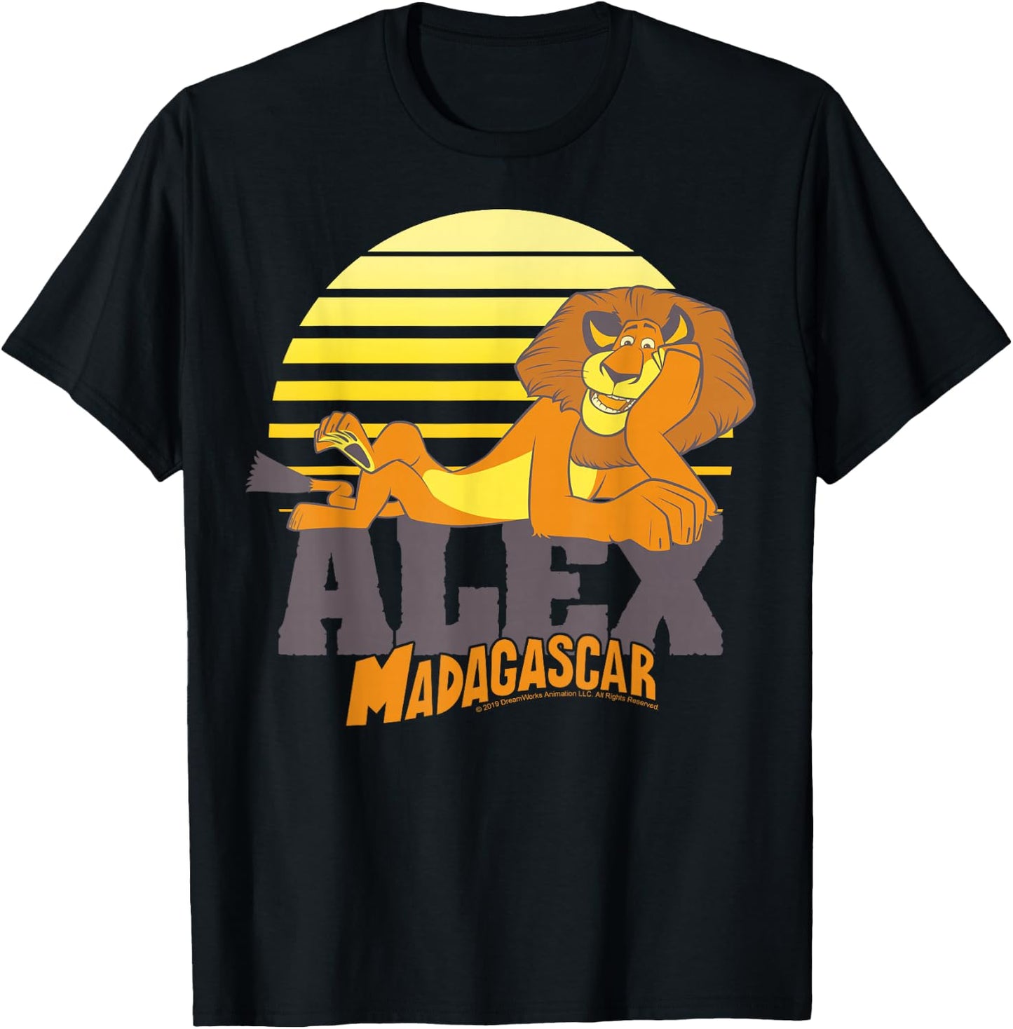 Madagascar Alex The Lion Striped Sunset Poster T-Shirt - T-Shirt | Black